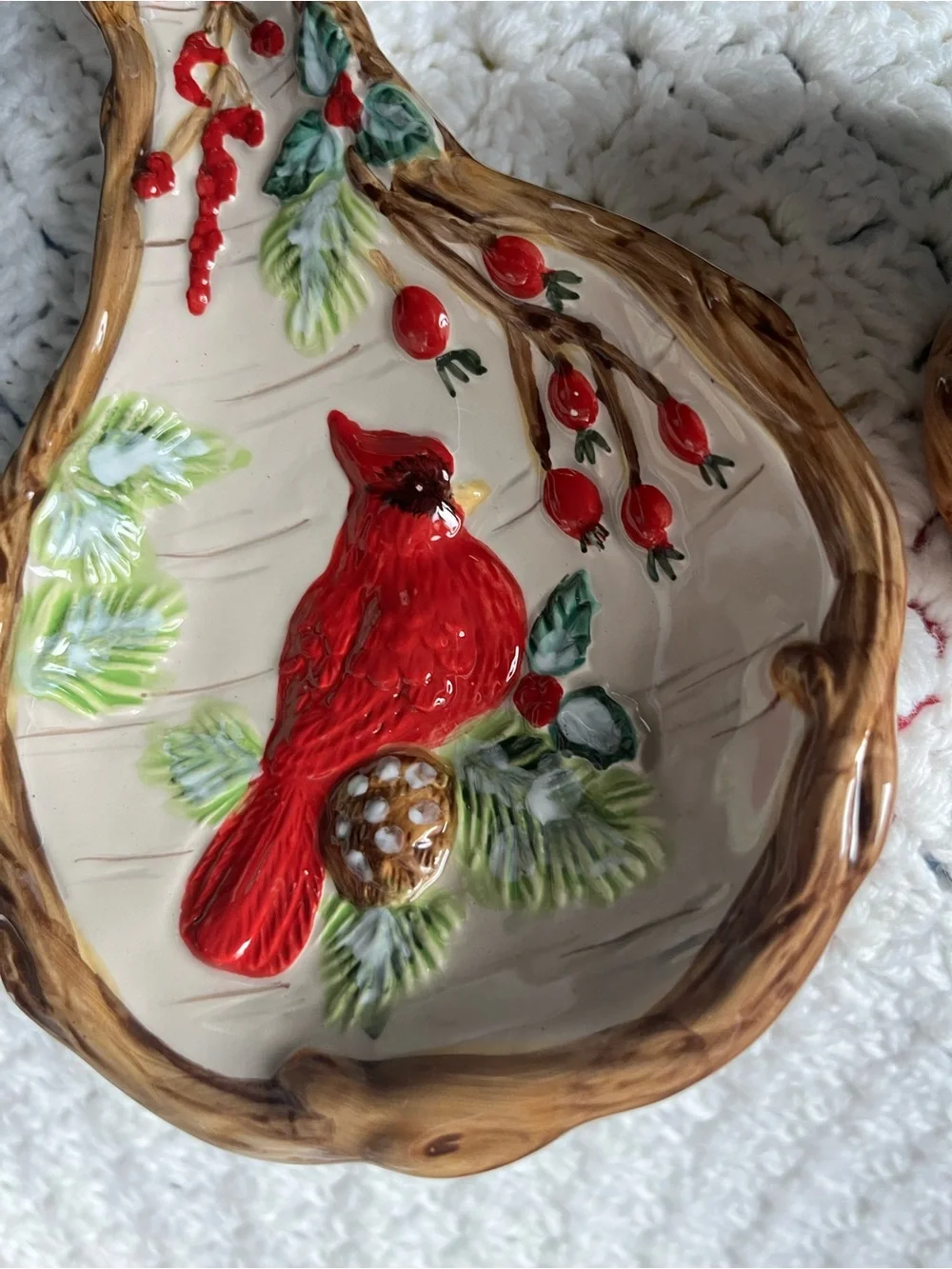 Christmas Traditions Red Cardinal Bird Sugar Bowl, Creamer Set and Spoon Rest